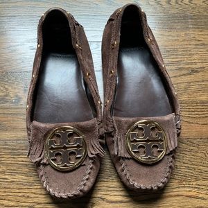 Tory Burch Alexandra Logo Moccasins w Fringe - 8.5